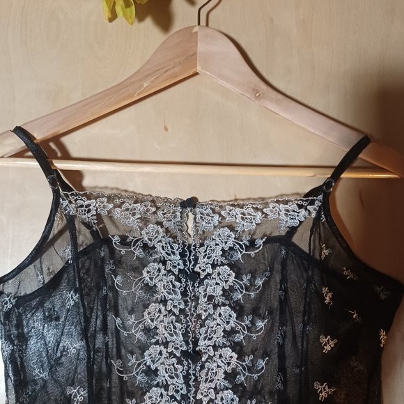MERCER & MADISON VINTAGE Black Cream Floral Lace 5 Button Camisole Bustier_XL - Picture 3 of 9